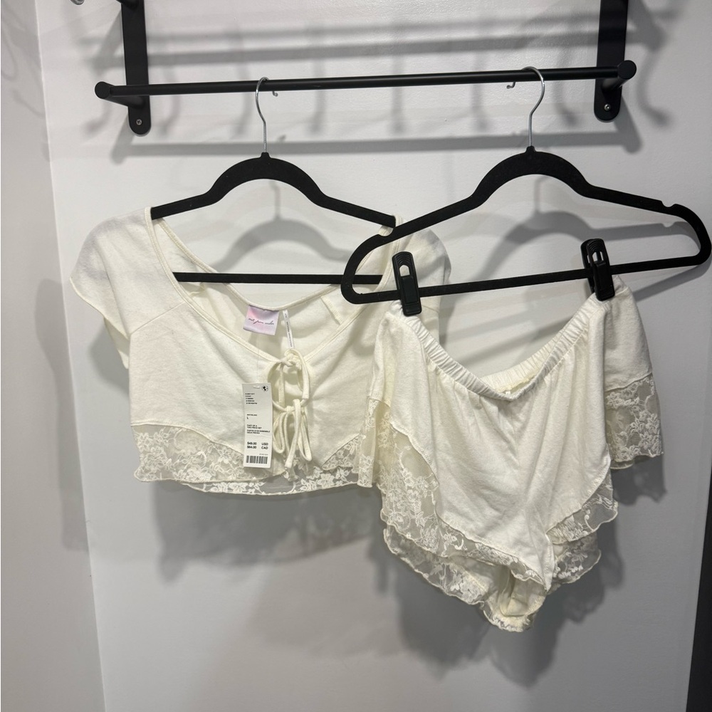 BRAND NEW W TAGS Urban Outfitters Lace Trim Crop Top and Shorts Set
